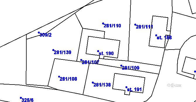 Parcela st. 190 v KÚ Loučovice, Katastrální mapa