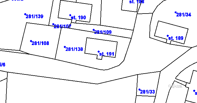 Parcela st. 191 v KÚ Loučovice, Katastrální mapa