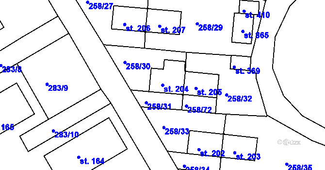 Parcela st. 204 v KÚ Loučovice, Katastrální mapa