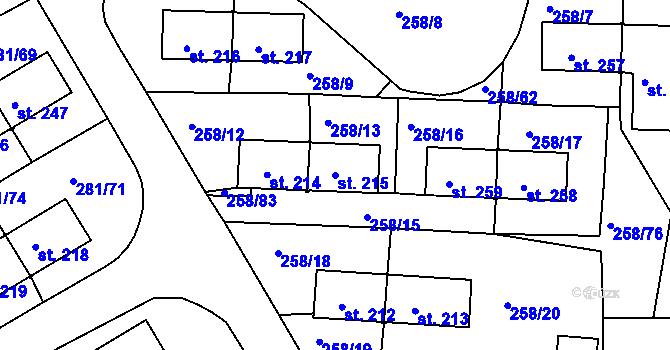 Parcela st. 215 v KÚ Loučovice, Katastrální mapa