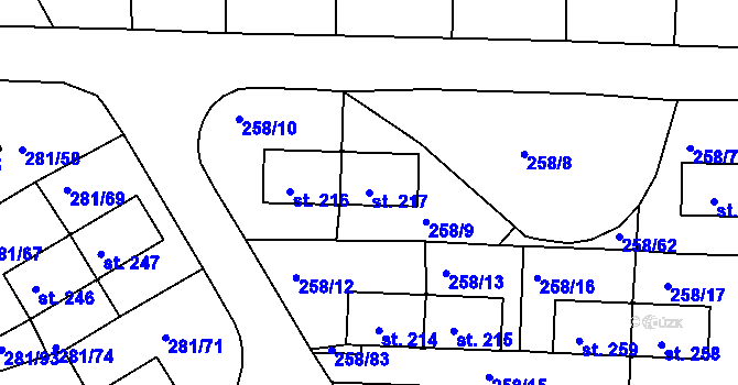 Parcela st. 217 v KÚ Loučovice, Katastrální mapa