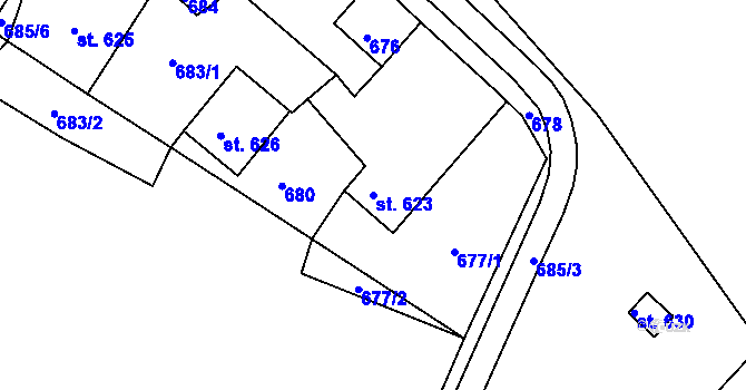 Parcela st. 623 v KÚ Loučovice, Katastrální mapa