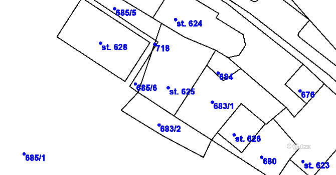 Parcela st. 625 v KÚ Loučovice, Katastrální mapa
