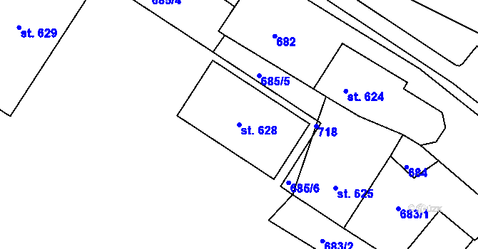 Parcela st. 628 v KÚ Loučovice, Katastrální mapa