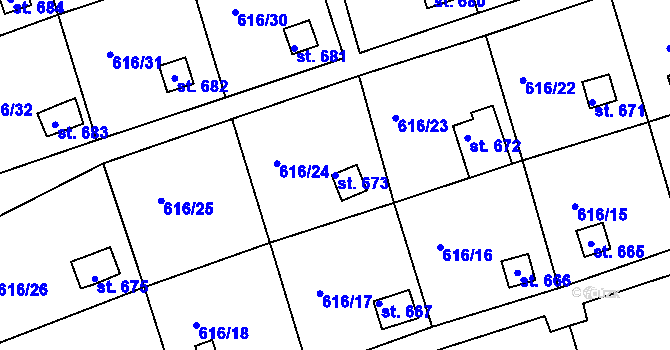 Parcela st. 673 v KÚ Loučovice, Katastrální mapa
