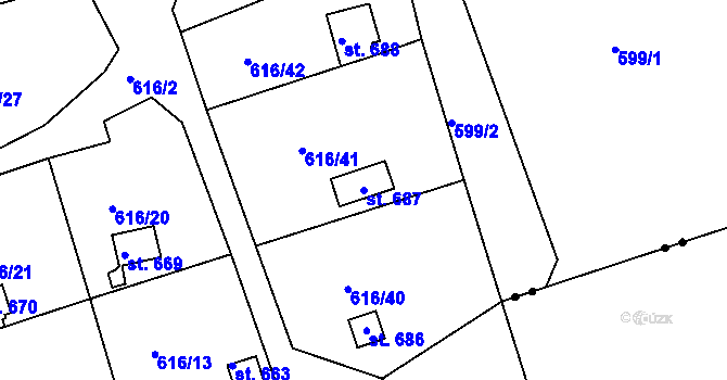 Parcela st. 687 v KÚ Loučovice, Katastrální mapa
