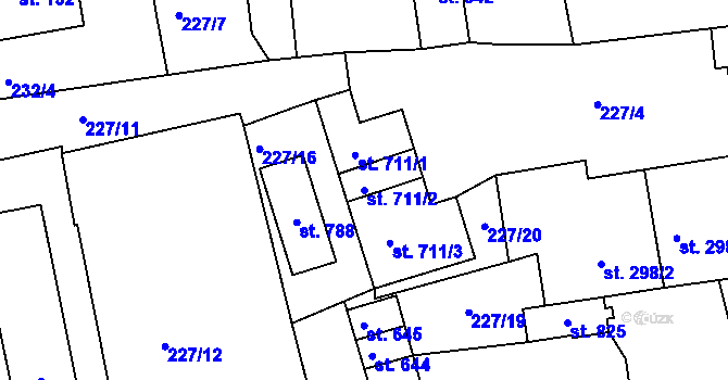 Parcela st. 711/2 v KÚ Loučovice, Katastrální mapa
