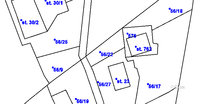 Parcela st. 56/22 v KÚ Loučovice, Katastrální mapa
