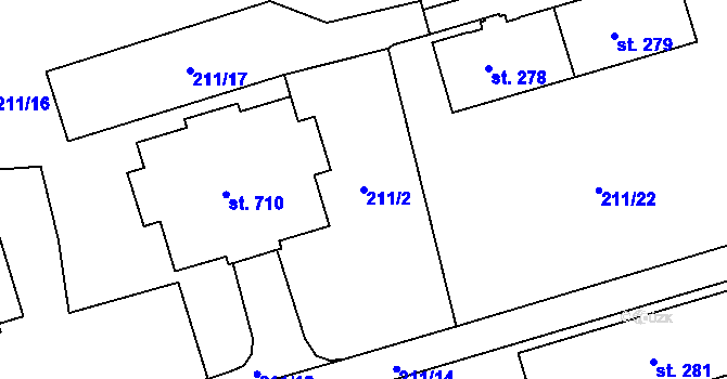 Parcela st. 211/2 v KÚ Loučovice, Katastrální mapa