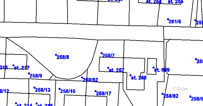 Parcela st. 258/7 v KÚ Loučovice, Katastrální mapa