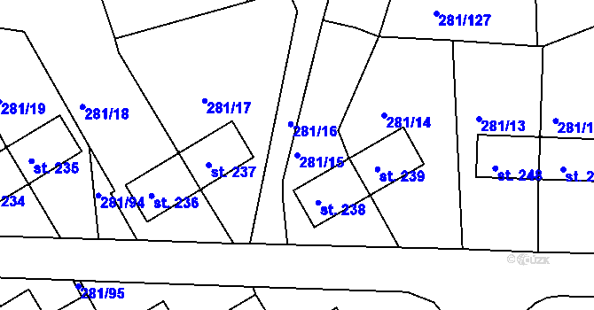 Parcela st. 281/15 v KÚ Loučovice, Katastrální mapa