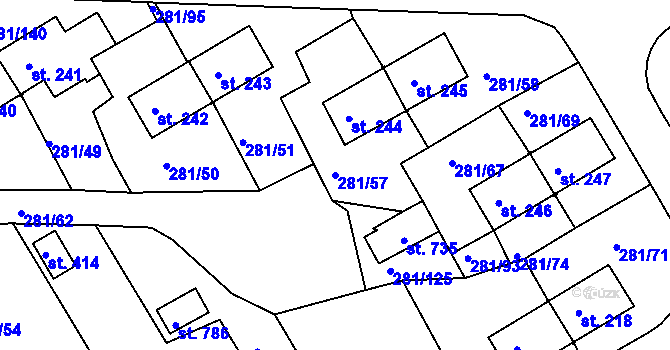 Parcela st. 281/57 v KÚ Loučovice, Katastrální mapa