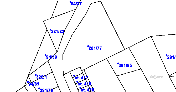 Parcela st. 281/77 v KÚ Loučovice, Katastrální mapa