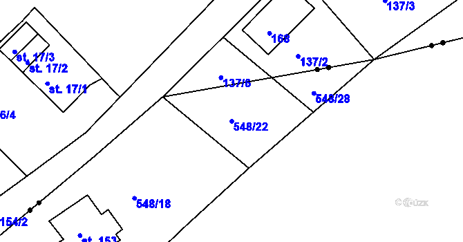 Parcela st. 548/22 v KÚ Loučovice, Katastrální mapa