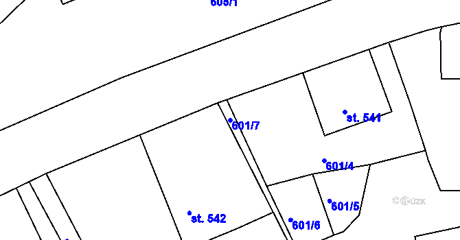 Parcela st. 601/7 v KÚ Loučovice, Katastrální mapa