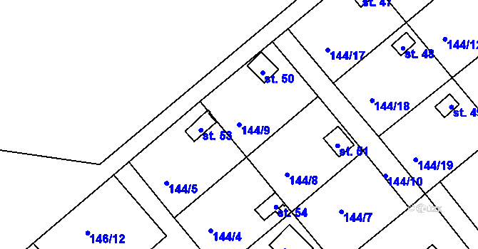 Parcela st. 144/9 v KÚ Dvorečná, Katastrální mapa