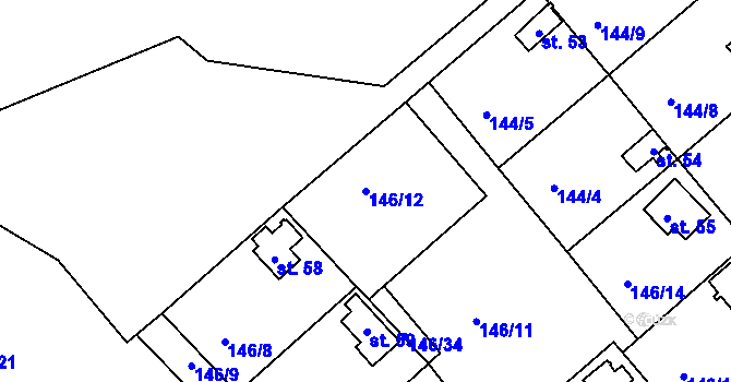 Parcela st. 146/12 v KÚ Dvorečná, Katastrální mapa