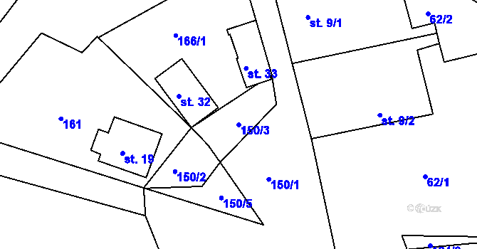 Parcela st. 150/3 v KÚ Dvorečná, Katastrální mapa