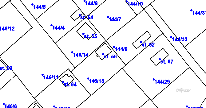 Parcela st. 56 v KÚ Dvorečná, Katastrální mapa