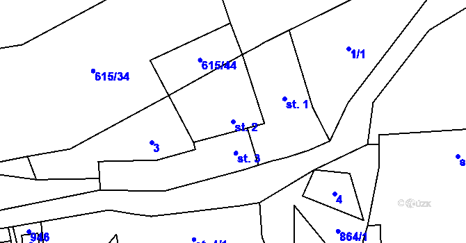 Parcela st. 2 v KÚ Louka, Katastrální mapa