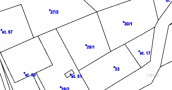 Parcela st. 28/1 v KÚ Louka, Katastrální mapa