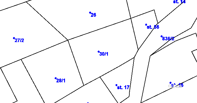 Parcela st. 30/1 v KÚ Louka, Katastrální mapa