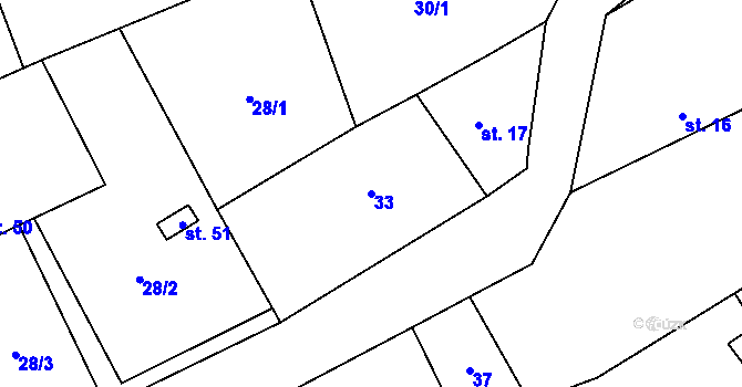 Parcela st. 33 v KÚ Louka, Katastrální mapa