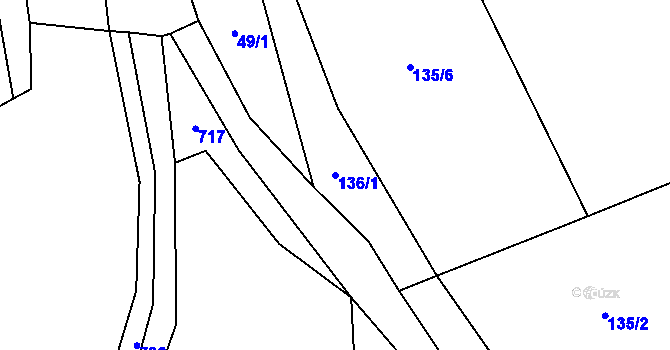 Parcela st. 136/1 v KÚ Louka, Katastrální mapa