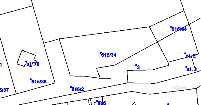 Parcela st. 615/34 v KÚ Louka, Katastrální mapa