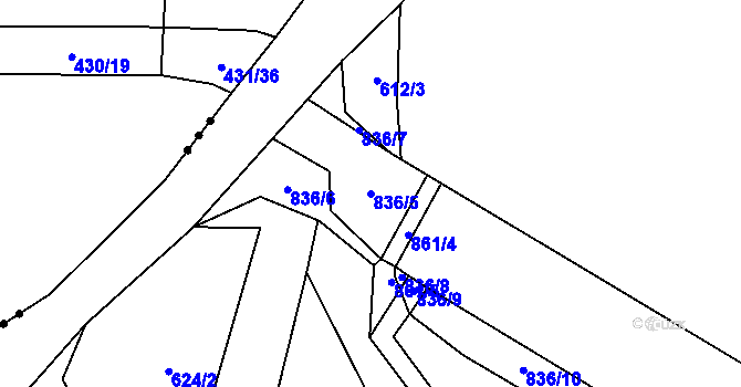 Parcela st. 836/5 v KÚ Louka, Katastrální mapa