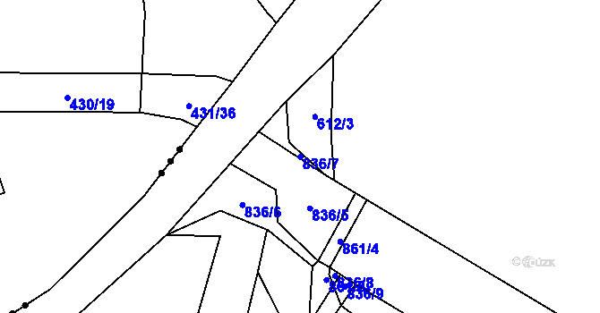 Parcela st. 836/7 v KÚ Louka, Katastrální mapa