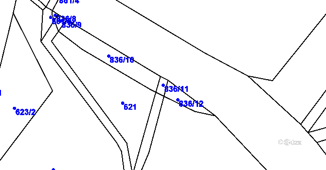 Parcela st. 836/11 v KÚ Louka, Katastrální mapa
