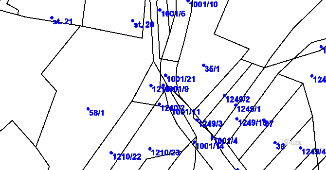 Parcela st. 1001/9 v KÚ Louka u Jemnice, Katastrální mapa