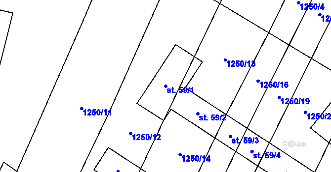Parcela st. 59/1 v KÚ Louka u Jemnice, Katastrální mapa