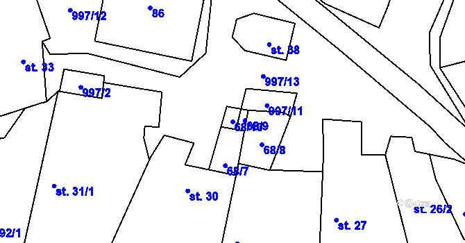 Parcela st. 68/10 v KÚ Louka u Jemnice, Katastrální mapa