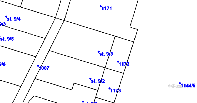 Parcela st. 9/3 v KÚ Louka u Jemnice, Katastrální mapa