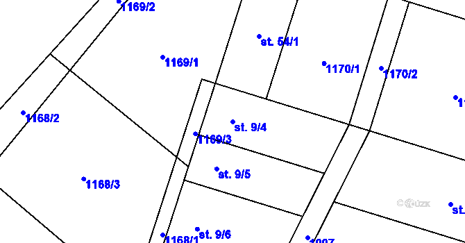 Parcela st. 9/4 v KÚ Louka u Jemnice, Katastrální mapa