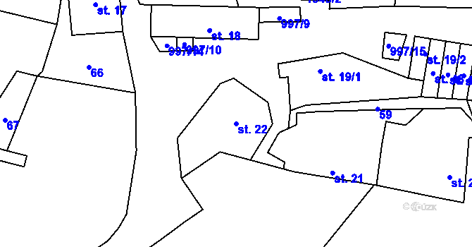 Parcela st. 22 v KÚ Louka u Jemnice, Katastrální mapa