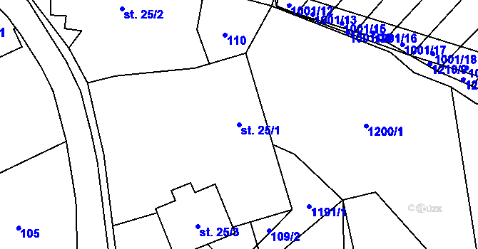 Parcela st. 25/1 v KÚ Louka u Jemnice, Katastrální mapa