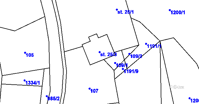 Parcela st. 25/3 v KÚ Louka u Jemnice, Katastrální mapa