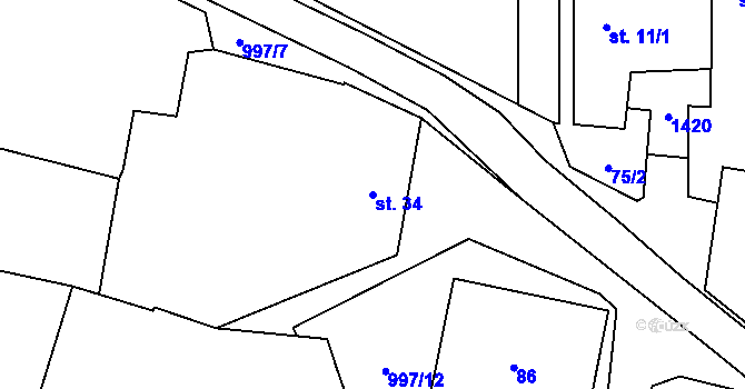 Parcela st. 34 v KÚ Louka u Jemnice, Katastrální mapa