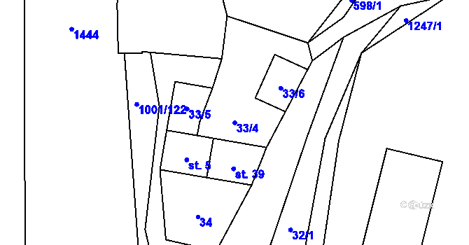 Parcela st. 33/4 v KÚ Louka u Jemnice, Katastrální mapa