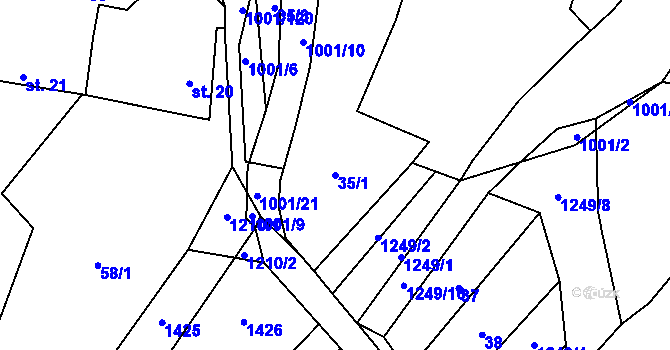 Parcela st. 35/1 v KÚ Louka u Jemnice, Katastrální mapa
