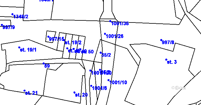 Parcela st. 35/2 v KÚ Louka u Jemnice, Katastrální mapa