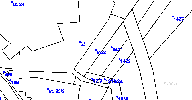 Parcela st. 58/2 v KÚ Louka u Jemnice, Katastrální mapa
