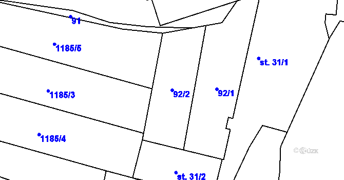 Parcela st. 92/2 v KÚ Louka u Jemnice, Katastrální mapa
