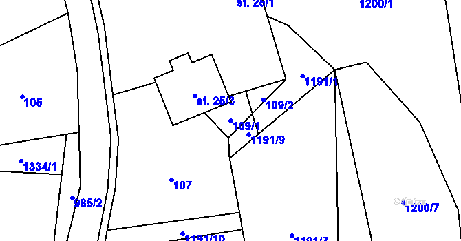 Parcela st. 109/1 v KÚ Louka u Jemnice, Katastrální mapa