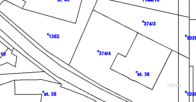 Parcela st. 374/4 v KÚ Louka u Jemnice, Katastrální mapa