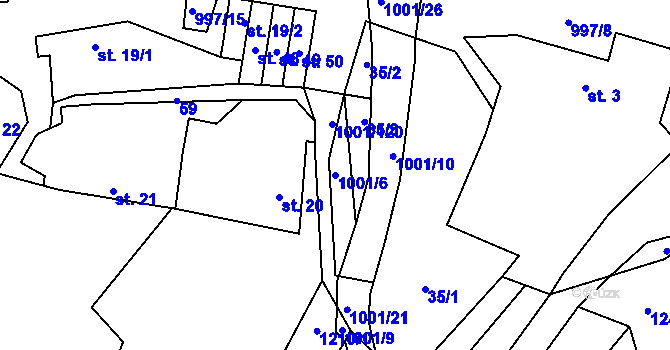 Parcela st. 1001/6 v KÚ Louka u Jemnice, Katastrální mapa