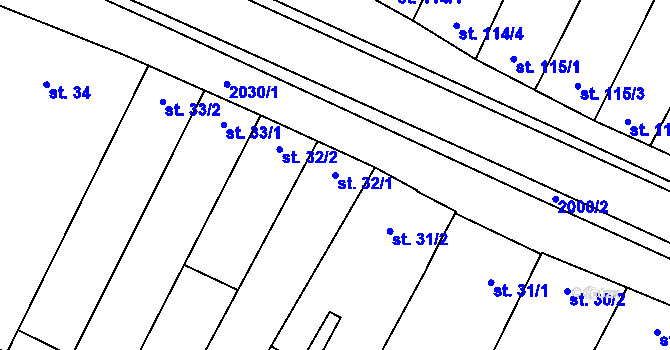 Parcela st. 32/1 v KÚ Louka u Ostrohu, Katastrální mapa